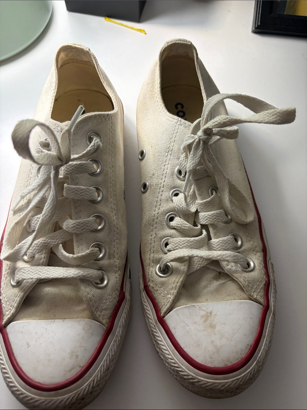 Converse White Canvas Low-Top Sneakers with Red Midsole Stripe